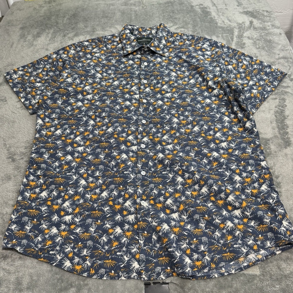 Rodd & Gunn Shirt Mens XL Blue Floral Short Sleeve Button Front Sports Fit Golf